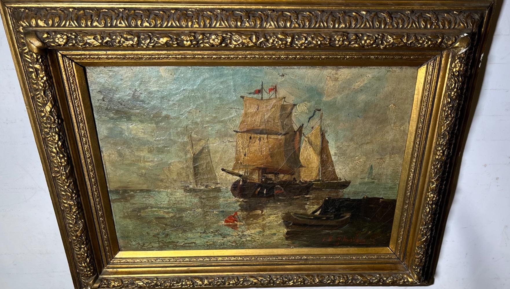 Sailing to the harbour ( oil on canvas )