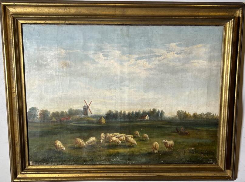 Sheep grazing near the windmill ( oil on canvas ) Sheep grazing near the windmill ( oil on canvas )