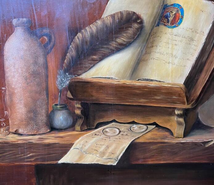 Stillife with a book ( oil on panel )