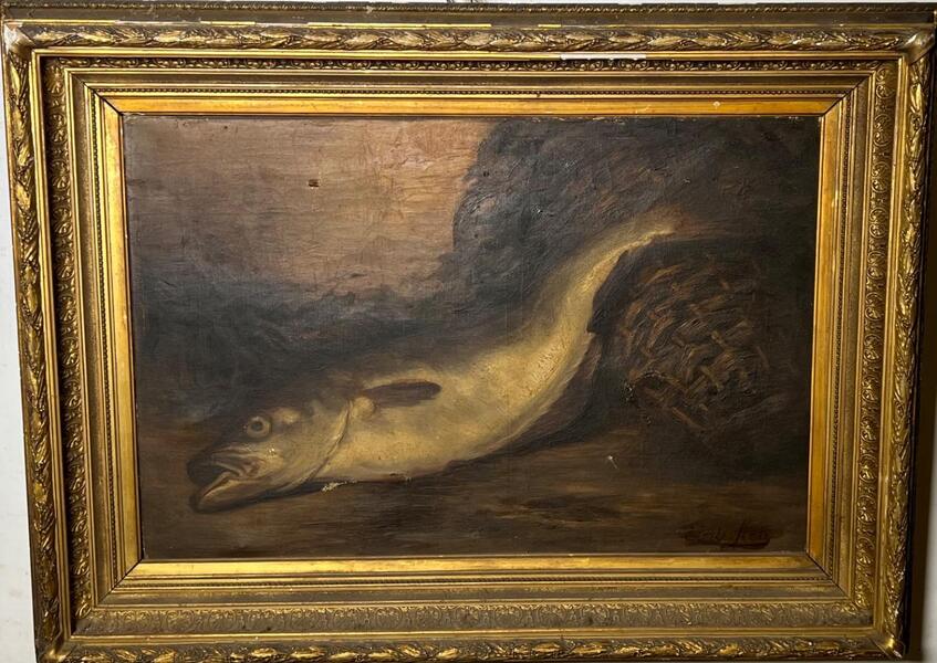 Stillife with a fish ( oil on canvas )