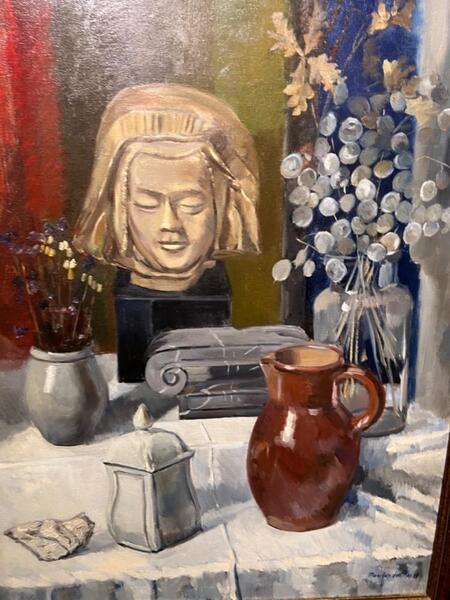 Stillife with a sculpture ( oil on canvas )