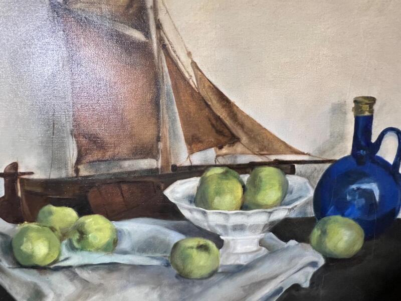 Stillife with apples and a boat ( oil on canvas )