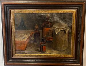 Stillife with bottles ( oil on canvas )