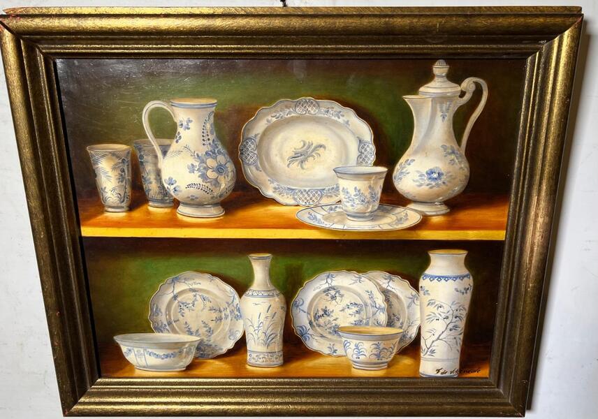 Stillife with chinaware( oil on canvas )