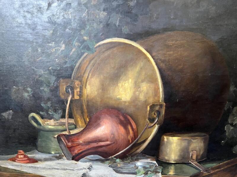 Stillife with copper pots ( oil on canvas )