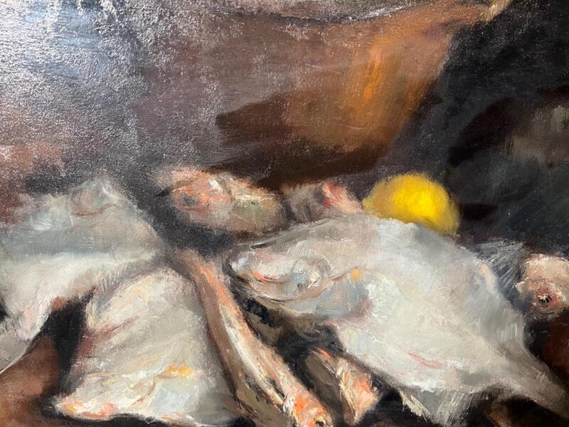 Stillife with fishes ( oil on panel )