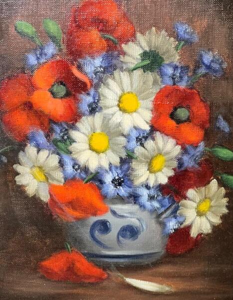 Stillife with flowers ( oil on canvas on panel )