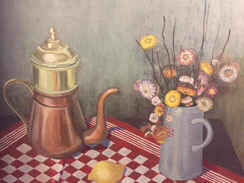 Stillife with flowers and a lemon( oil on canvas)