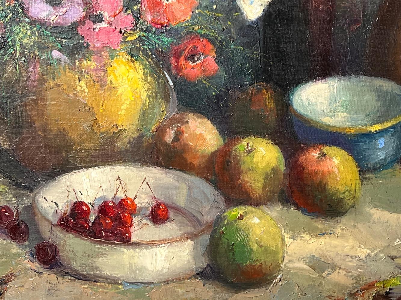 Stillife with flowers and fruit ( oil on canvas )
