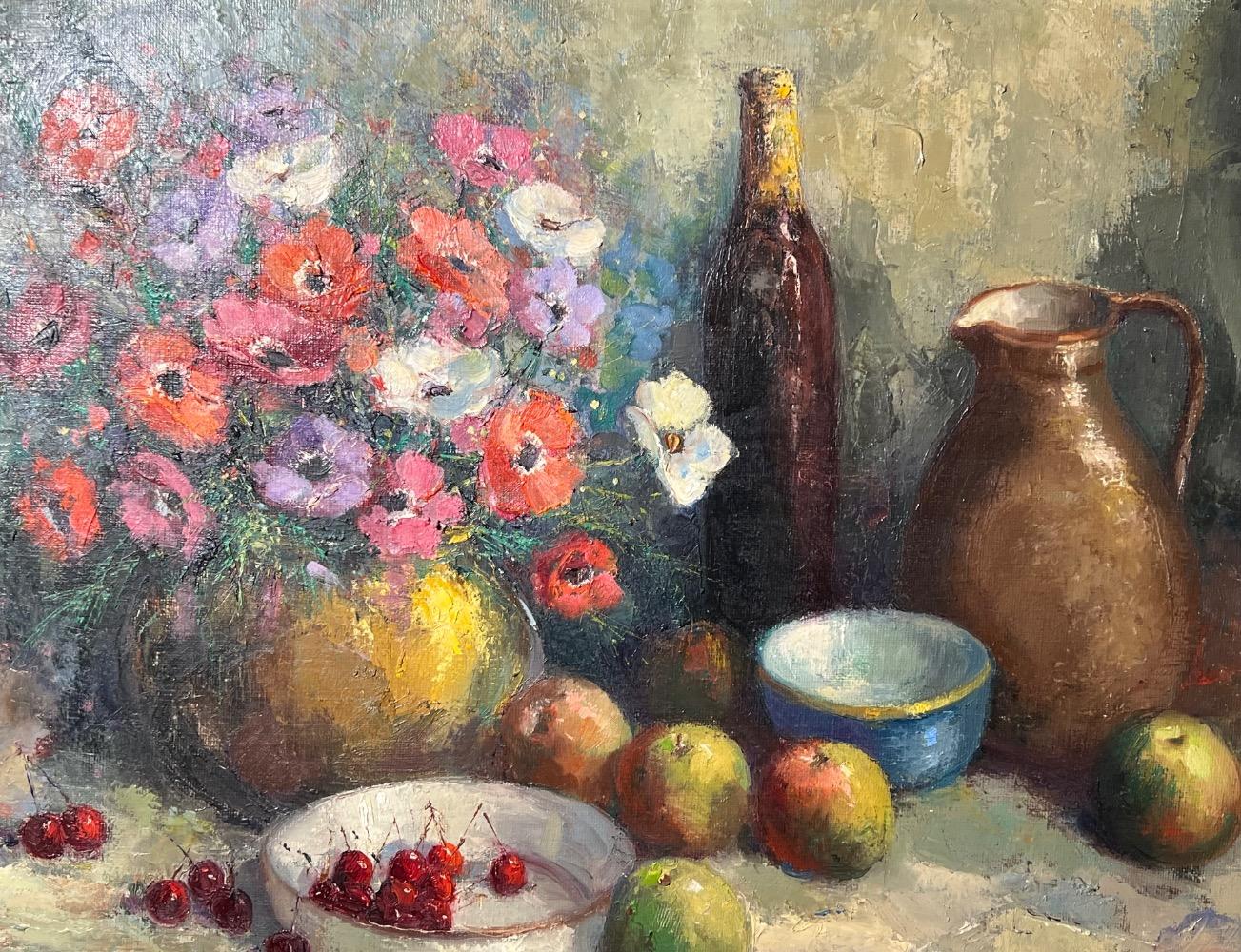 Stillife with flowers and fruit ( oil on canvas )