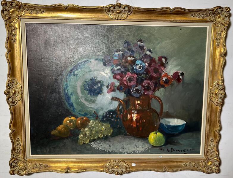 Stillife with flowers and fruit ( oil on canvas)