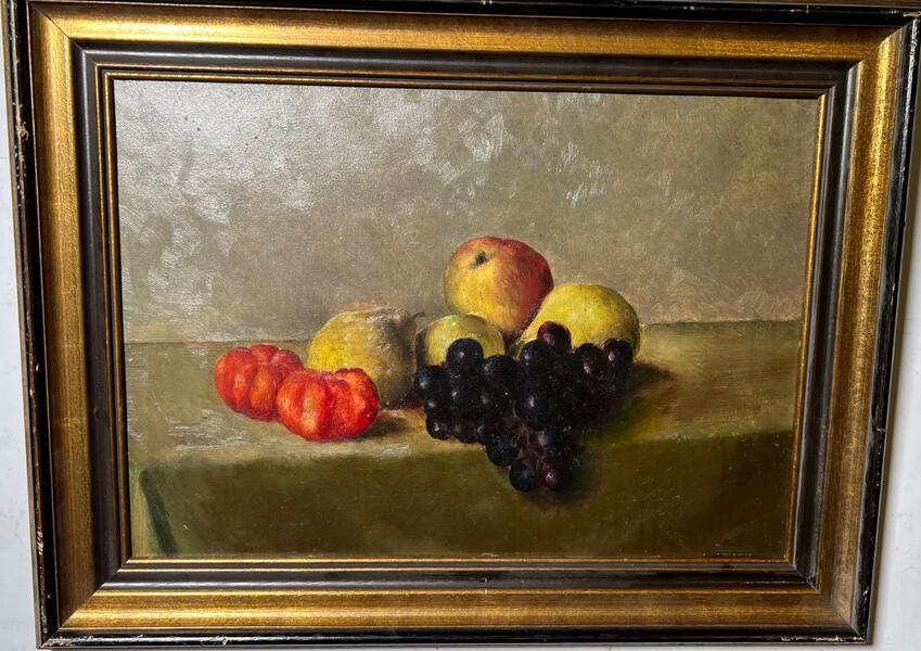 Stillife with fruit ( oil on paper on panel )