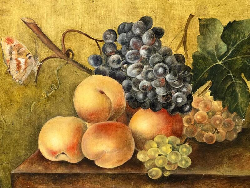 Stillife with fruit and a butterfly ( oil on canvas )