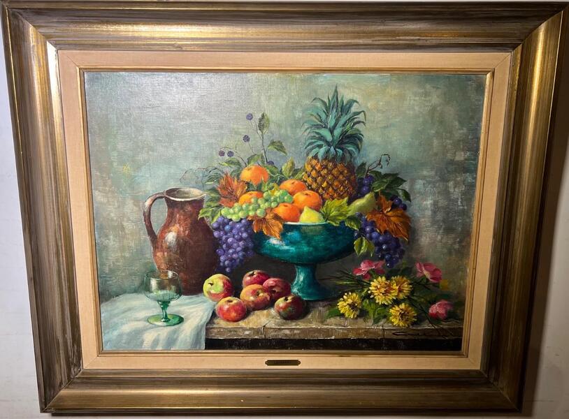 Stillife with fruit and flowers ( oil on canvas )