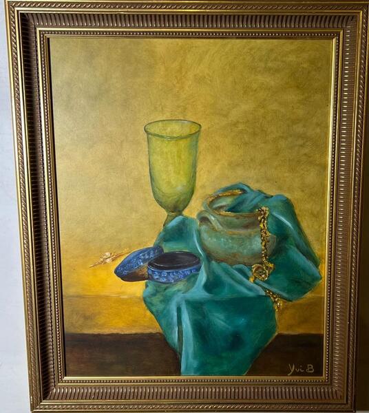Stillife with jewels and a vase (oil on panel )