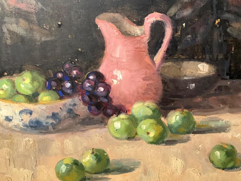 Stillife with plums and grapes ( oil on board )