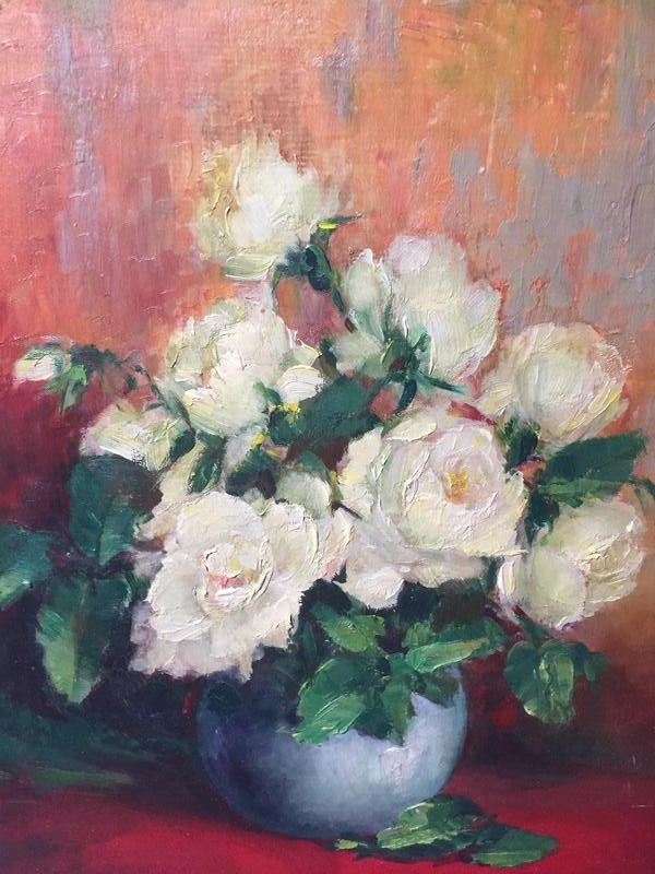 Stillife with white roses ( oil on panel)