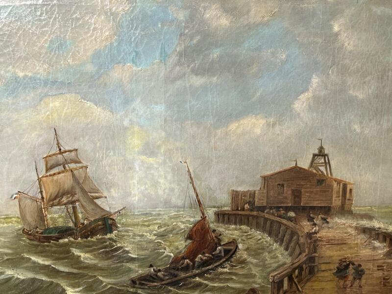 Stormy weather in the harbor ( oil on canvas)