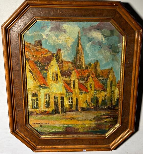 Street in Bruges near the cathedral ( oil on panel)