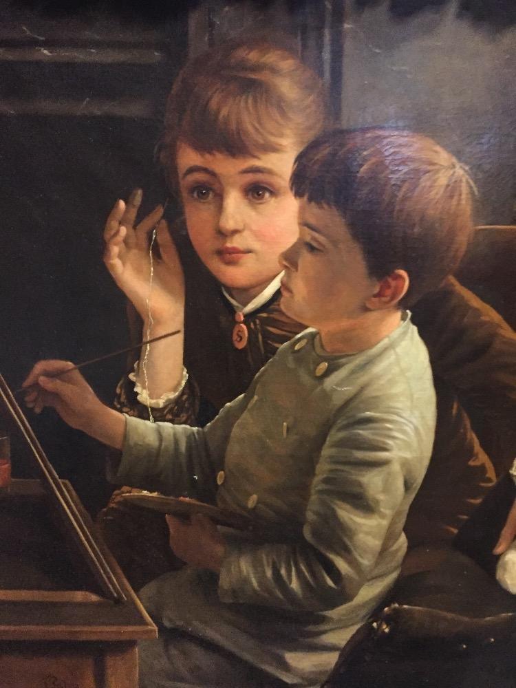 Teaching the artist (oil on canvas)