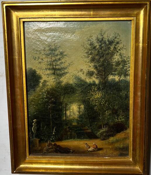 The artist painter at work in the park ( oil on canvas )