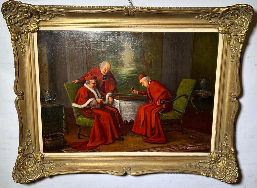 The cardinals at play ( oil on canvas )