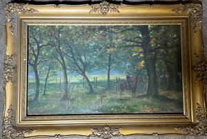 The checkpoint in the forest ( oil on panel )