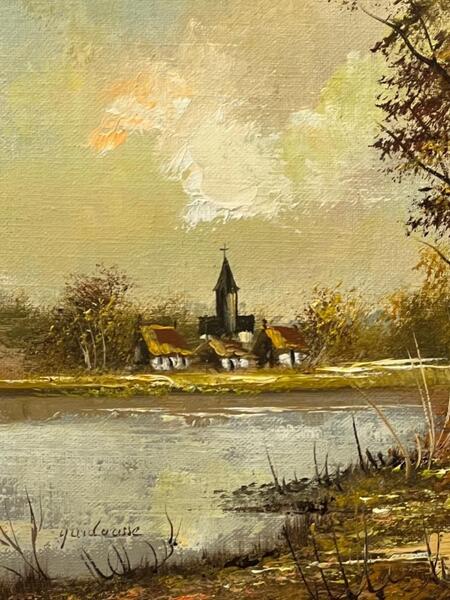 The church at the riverside ( oil on canvas )