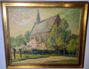 The church of the peaceful village ( oil on canvas)