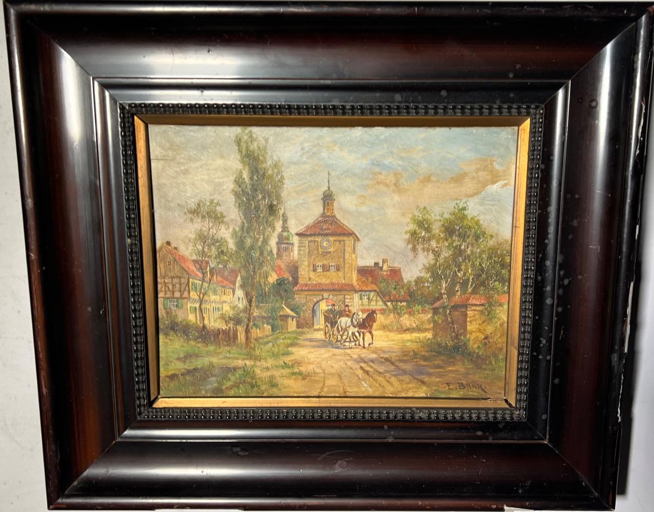 The coach with the horses trip ( a pair , oil on panel )