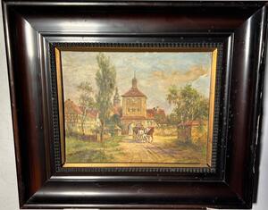 The coach with the horses trip ( a pair , oil on panel )