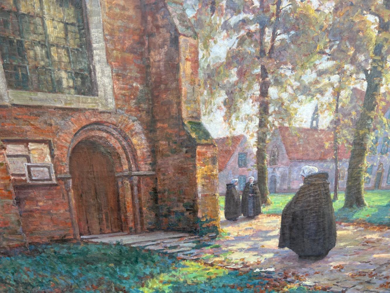 The daily life at the Beguinage of Bruges ( oil on canvas )