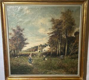 The daily life at the farm ( oil on canvas on panel )