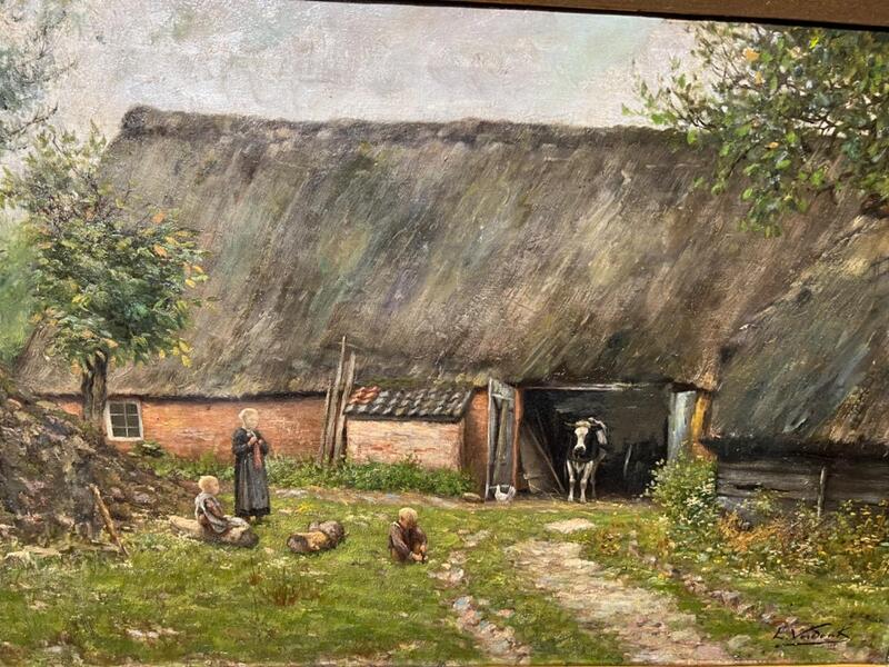 The daily life at the farm with the loyal dog( oil on canvas )