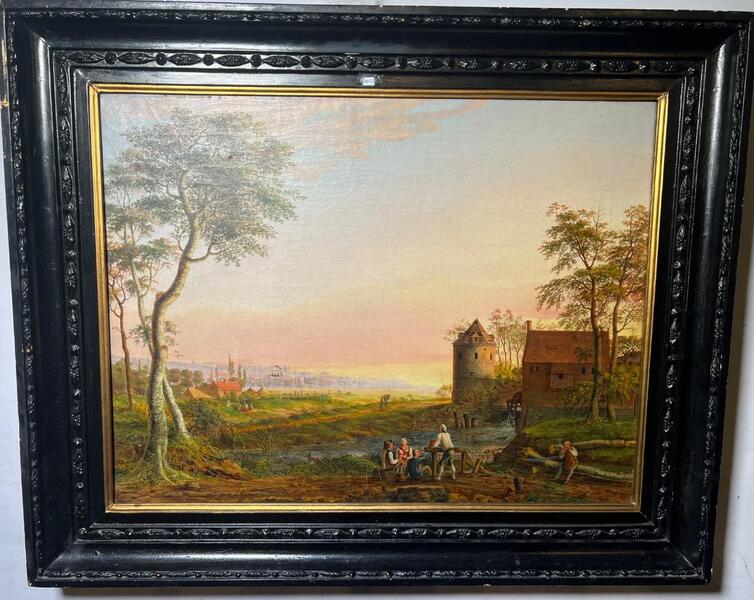 The daily life at the riverside ( oil on canvas)