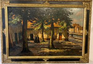 The daily life in Bruges ( oil on panel )