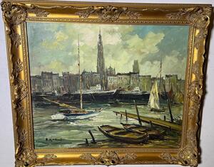 The daily life in the harbor ( oil on canvas )