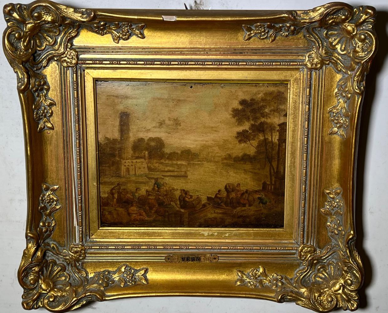 The daily life in the harbor ( oil on panel)