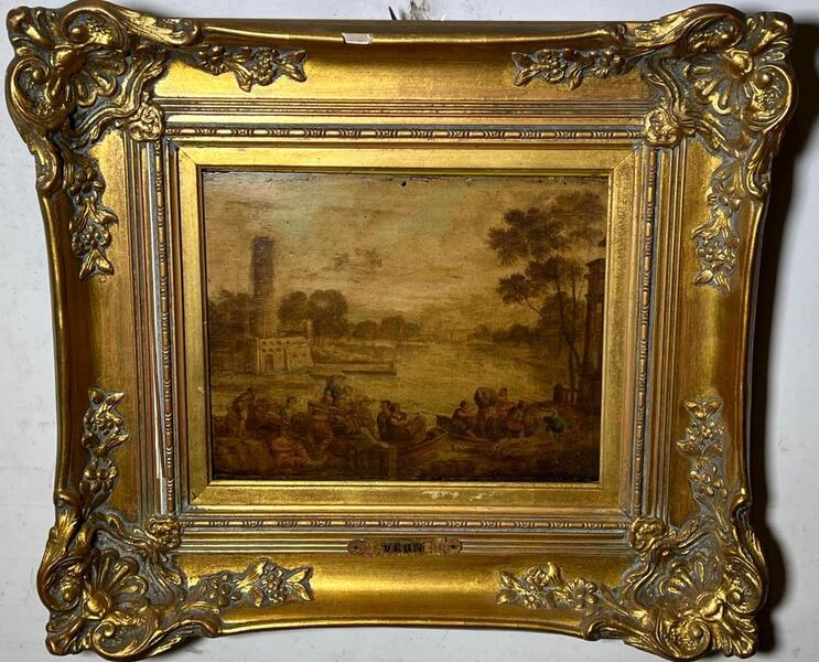 The daily life in the harbor ( oil on panel)