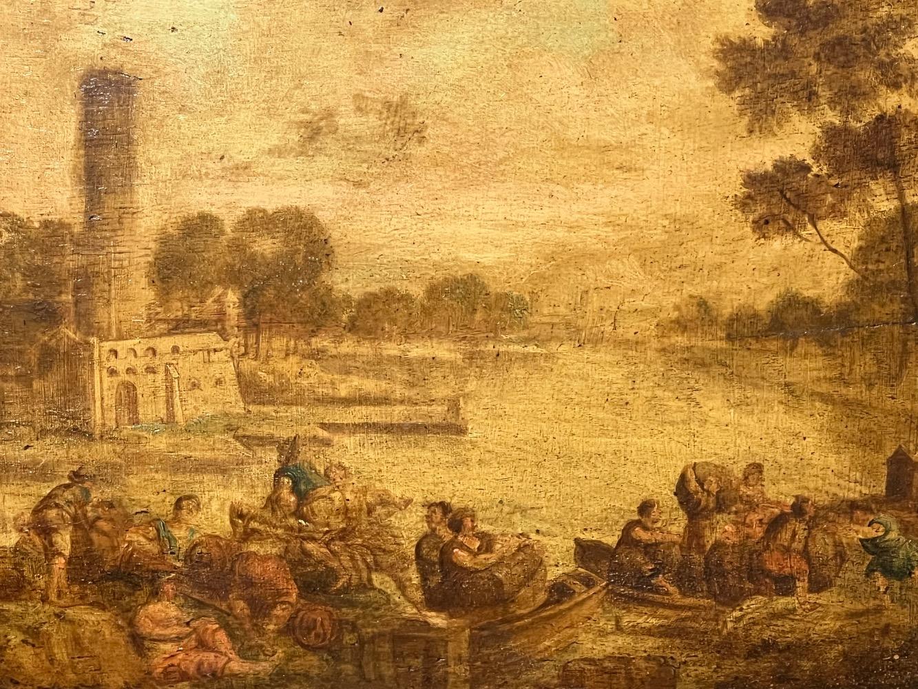 The daily life in the harbor ( oil on panel)