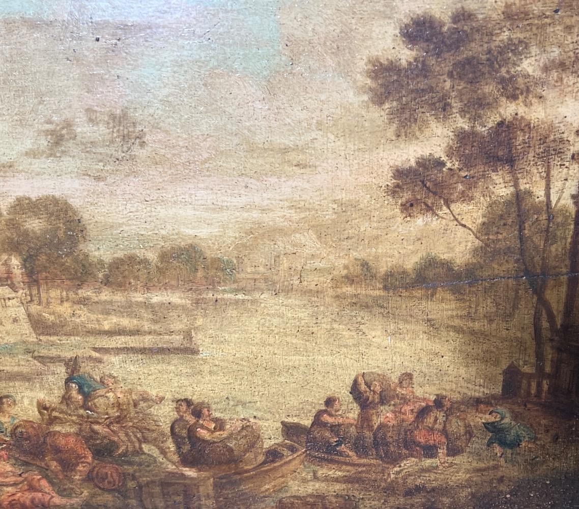 The daily life in the harbor ( oil on panel)