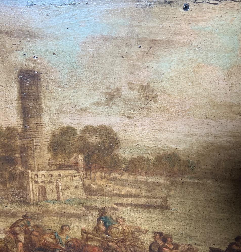 The daily life in the harbor ( oil on panel)