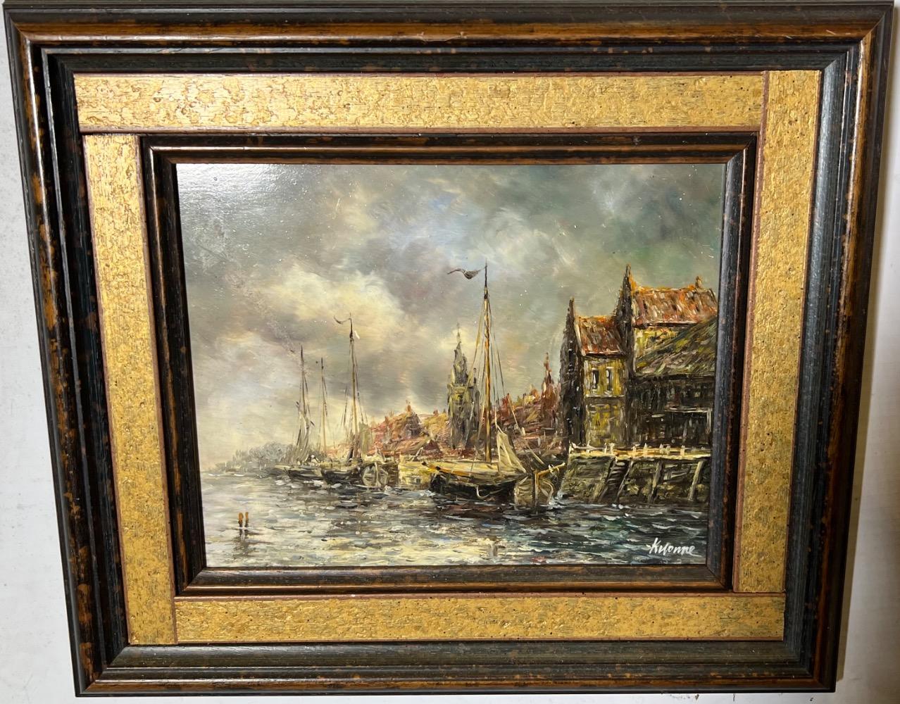 The daily life in the harbour ( oil on panel )