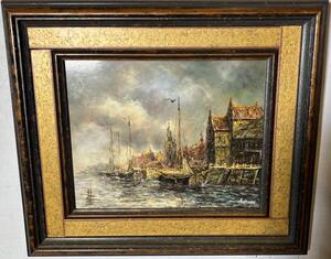 The daily life in the harbour ( oil on panel )