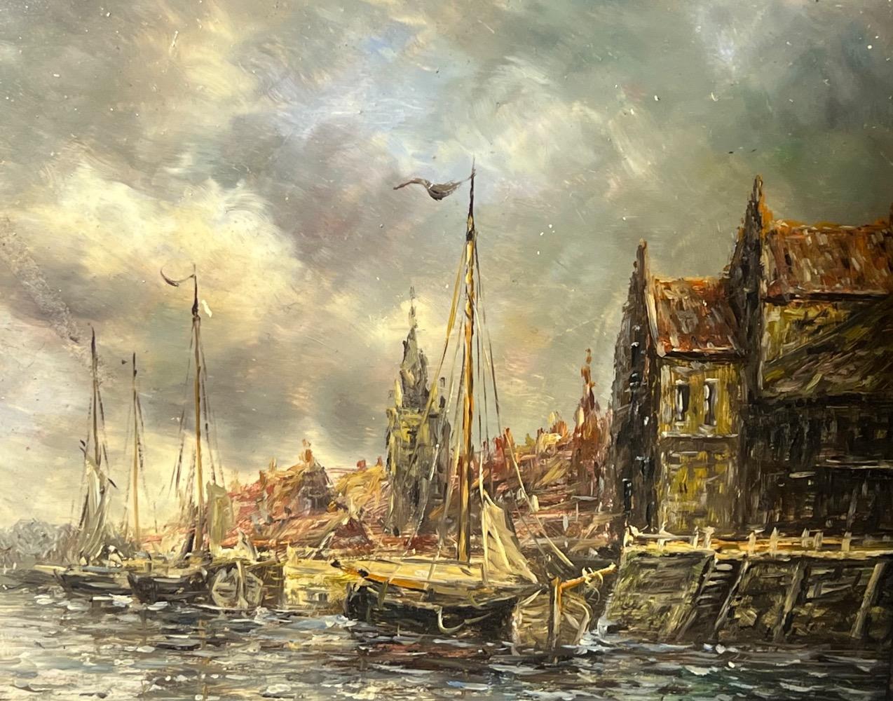 The daily life in the harbour ( oil on panel )