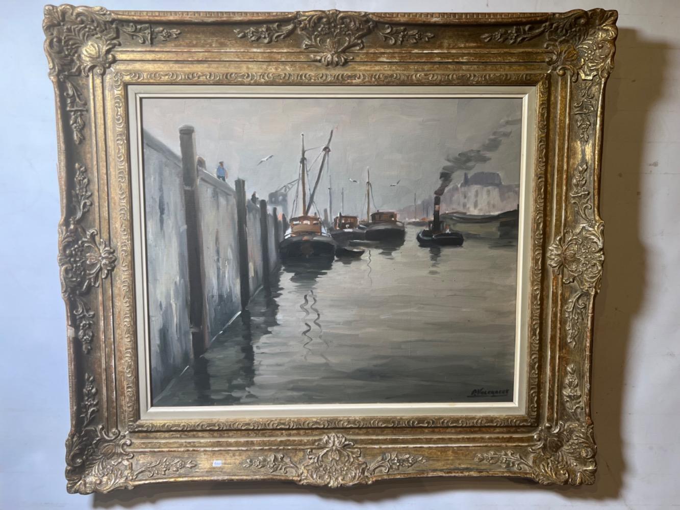 The daily life in the harbour ( oil on canvas )