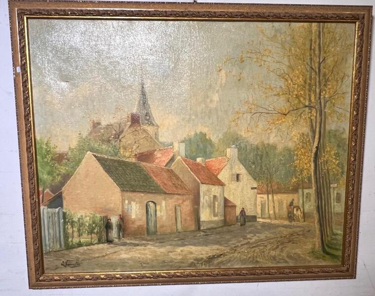 The daily life in the peaceful  village ( oil on canvas )