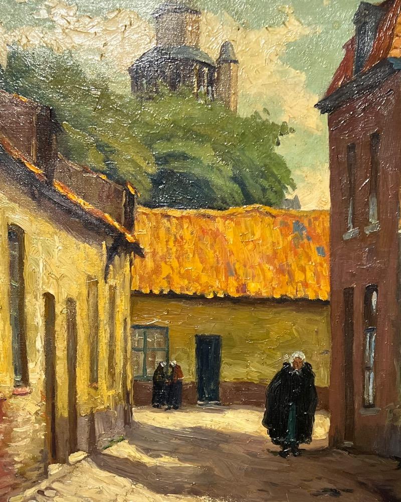The daily life in the streets of Bruges ( oil on canvas )