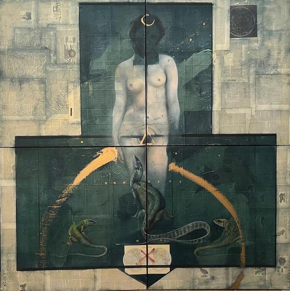 The evolution of the world ( oil on paper on canvas )