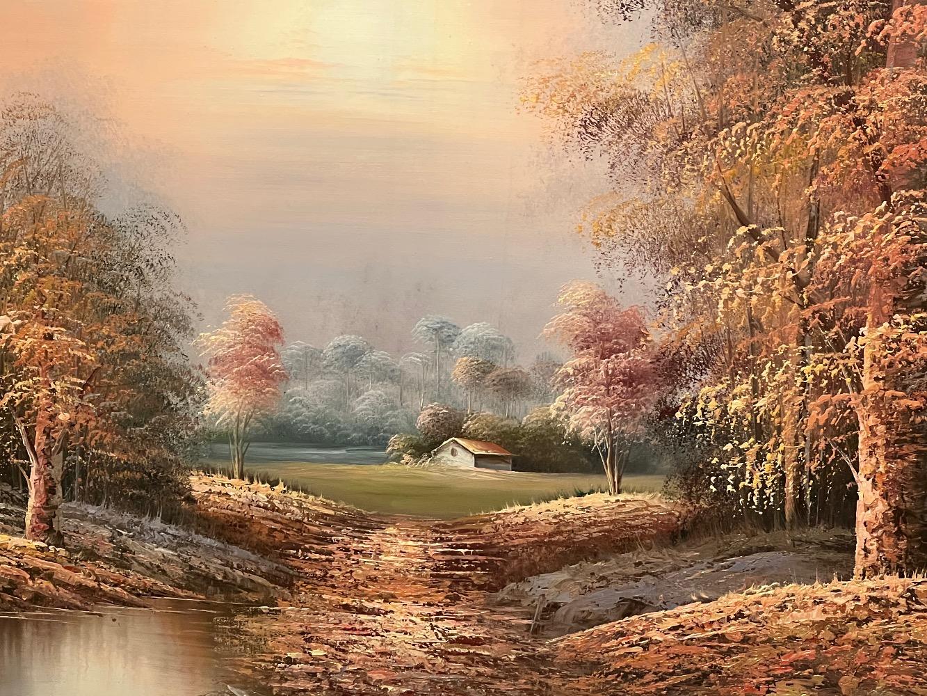 The farm near the riverside. ( oil on canvas)